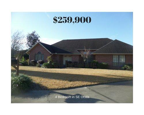 You do not see an all brick home in Ocala.  Here is a 4 bedroom with fireplace in SE Ocala.