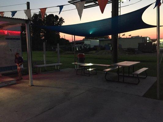 Clean seating area with shade