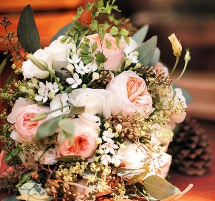 rustic bridal bouquet with Juliet garden roses!