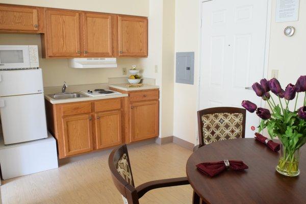 Kitchenette and dining area within the apartment