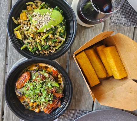 Kale salad; polenta fries; za'atar cauliflower