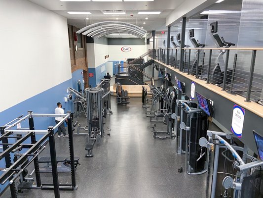 Weight floor with view of Cardio Deck