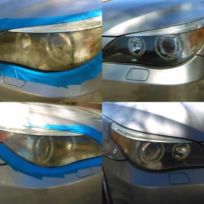 Before & after pictures of professionally done headlight restoration.