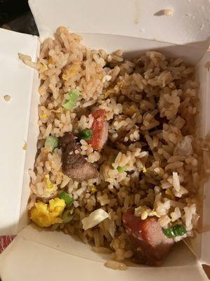 BBQ Pork Fried Rice from Wong's Golden Palace  $14.00 via Uber Eats 1/23/2024. Large size