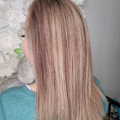 Full highlights and root touch up