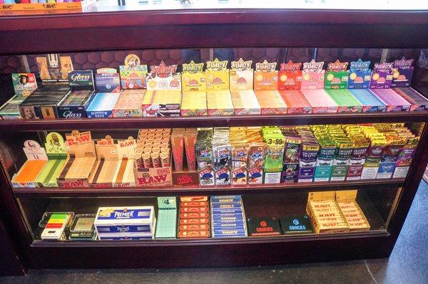 Wide variety of rolling papers, cones, blunts,  blunt wraps and rolling accessories.