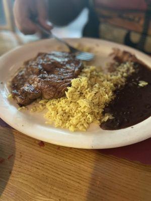 Steak with rice and beans. Was very good.