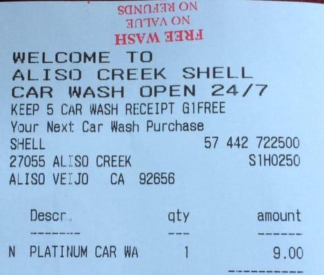 It's works - they really do honor their car wash rain check policy! Plus, I see this receipt says buy 5 get 1 free.