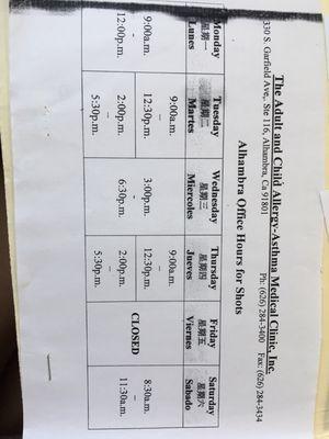 Allergy Shot Schedule