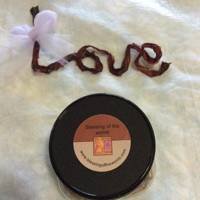 Placenta keepsake and placenta salve made with lavender, coconut, and beeswax.