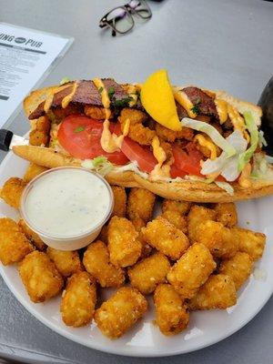 Nawlins Style Po' Boy with tots and a side of ranch