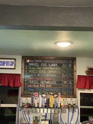 Craft beer on tap list.