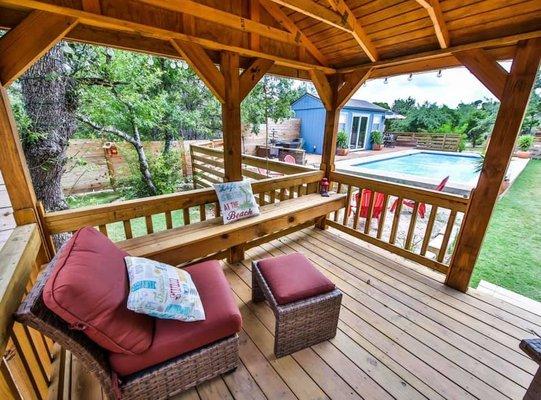 Our covered gazebo, poolside offers a great retreat from the sun to relax and enjoy.