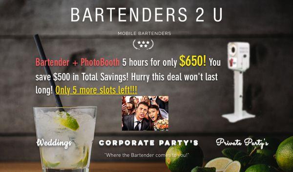 This deal won't last long! PhotoBooth + Bartender with unlimited features!