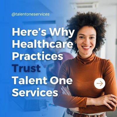 Unlock the secret to success in healthcare staffing! 

Discover why healthcare practices everywhere are putting their trust in Talent One