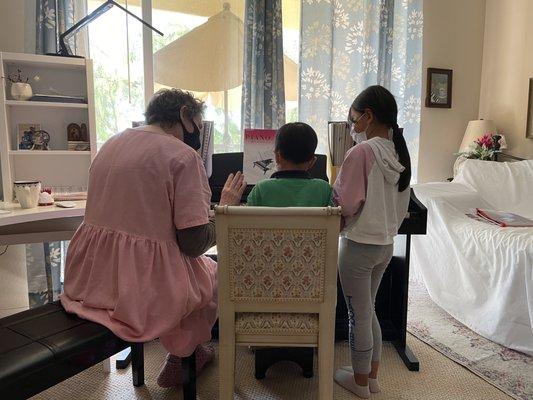 Teacher and Kids at Music Study