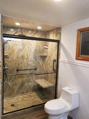 100% Virgin Acrylic walk-in shower and wainscoting