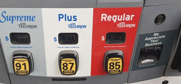 $3.69 for Reg unleaded 85, but $4.29 for Plus unleaded 87.