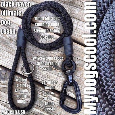 Black Raven Ultimate Dog Leash for Large to Extra Large Dogs. Made in USA