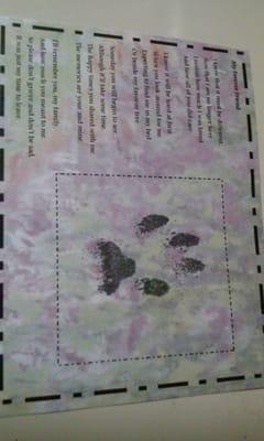 My cats paw print,they sent along with a beautiful card expressing their sorrow for our loss