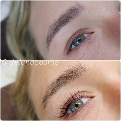 Before and after lash lift and tint