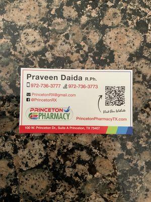 Business Card for Princeton Pharmacy