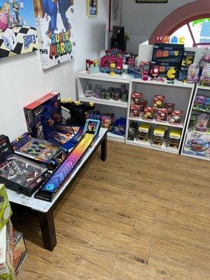 A small but well-curated toy shop in the back