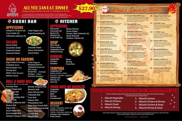 All You Can Eat Sushi & Hibachi Grill Menu