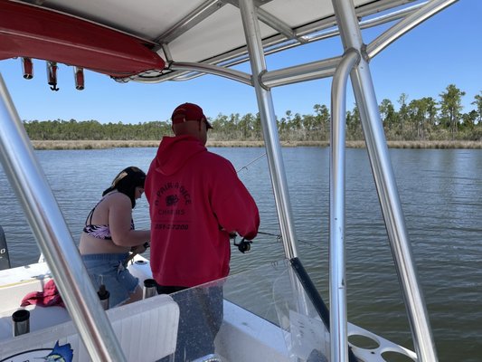 Fishing with Captain Jason in one of the small private bays.