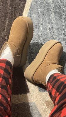 Classic Ultra Mini Platform Uggs in the color chestnut