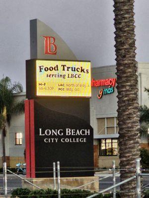 Long Beach City College has a local food truck serving between hrs 9am-630pm on M-F.