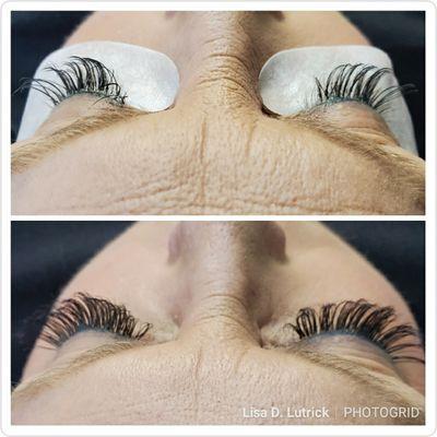 Eyelash extensions before and after a fill