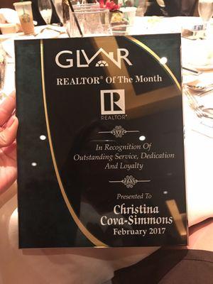 My Realtor of the Month award FEB 2017