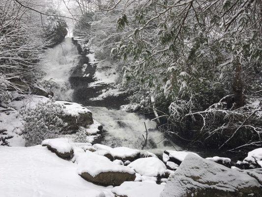 Mud Creek Falls. Super treacherous road to get back to civilization in the snow!