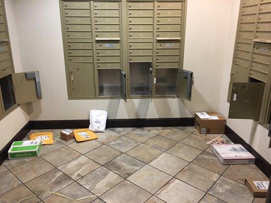 They really need to get this mail room organized and with a security camera . I've had 2 packages stolen