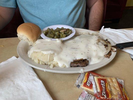 Liver and onions smothered in white gravy