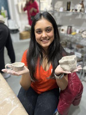 Student with her pottery