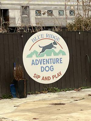 Adventure Dogs sign. The park backs up to the Blue Ridge Railroad.