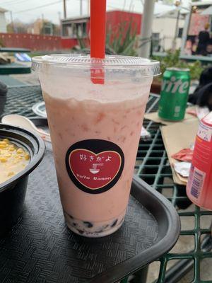 Strawberry milk, tea with Boba