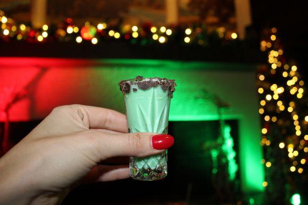 The Santa's Sleigh Shots were made with peppermint paddy.