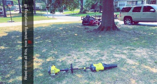 I'm not scared of weed eating when the mower isn't safe to cut it