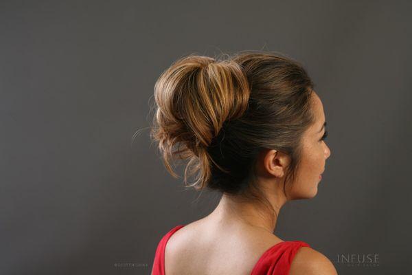 High loose bun. Scott Mishina 415-533-5101