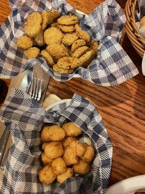 Country fried pickles and white cheddar cheese bites