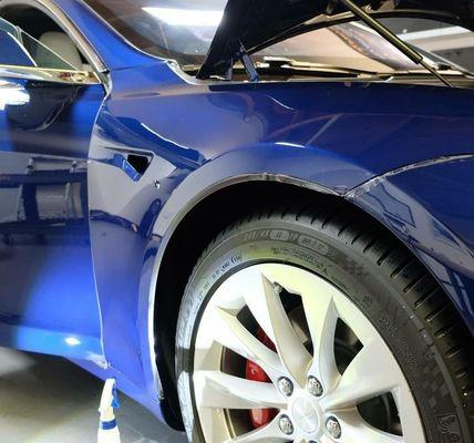 Tesla Model S during our custom PPF install