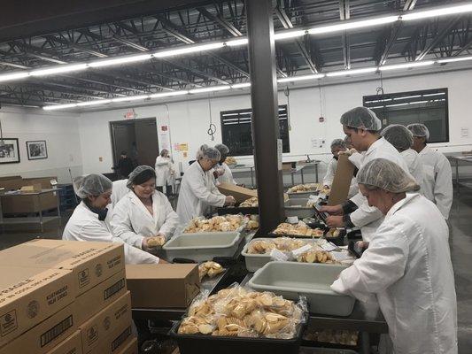 Volunteers packing crackers