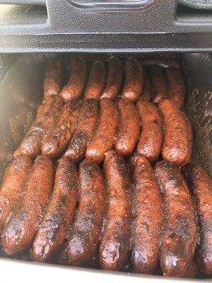 Spicy hot links with home made sweet & spicy bbq sauce