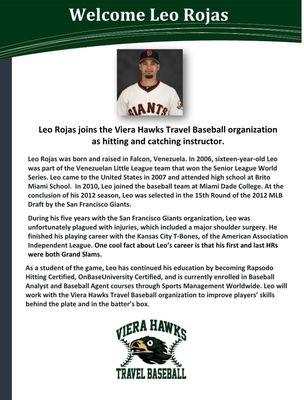 Leo Rojas joins the Viera Hawks Travel Baseball organization