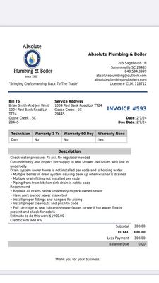 The first estimate to replace the plumbing, but Mr. Dan was a little booked and we couldn't use either bathroom at all anymore!