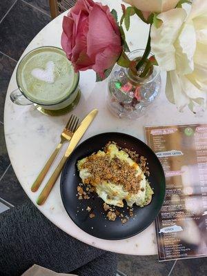 Deluxe avocado toast and matcha latte