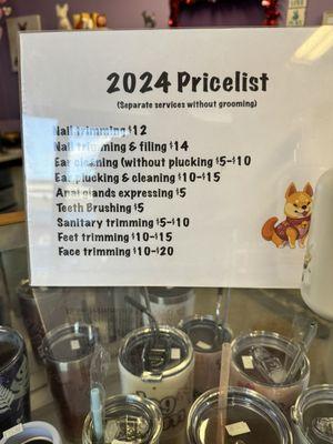 Price list updated for 2024 because inflation is making our dollars make cents.